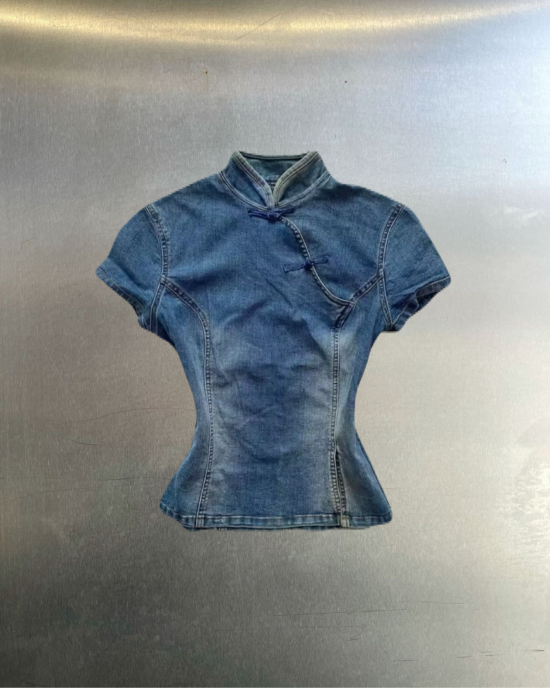 Denim Japandi Mock Neck